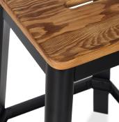 Tabouret de bar design style industriel carré 'FABBRICA' assise en bois avec 4 pieds en métal noir
