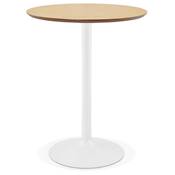 Table de bar haute design ronde 'Standup' mange debout en bois naturel pied central en métal blanc