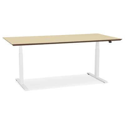 Bureau design assis-debout électrique 'TECH' en bois naturel pieds en métal blanc - 180 x 90 cm