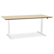 Bureau design assis-debout électrique 'TECH' en bois naturel pieds en métal blanc - 180 x 90 cm