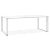Grand bureau de direction 'GLASSTOP XL' en verre blanc pieds métal blanc et chromé – 160 x 80 cm
