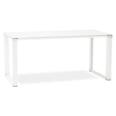 Petit Bureau de direction 'SMALL GLASSTOP' en verre blanc pieds métal blanc et chromé – 140 x 70 cm