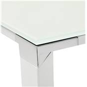 Petit Bureau de direction 'SMALL GLASSTOP' en verre blanc pieds métal blanc et chromé – 140 x 70 cm