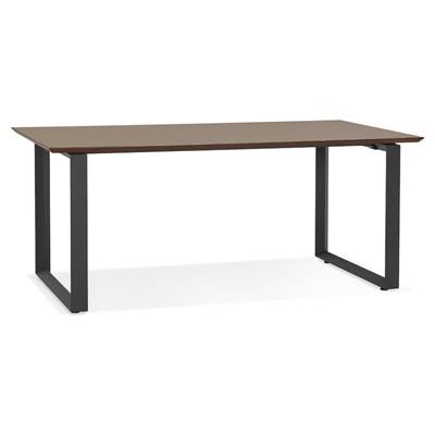 Bureau droit design 'SMART' plateau en noyer avec pieds en métal noir - 180 x 90 cm