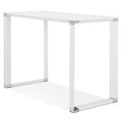 Bureau droit design haut 'HIGH GLASSTOP' en verre blanc pieds métal blanc et chromé – 140 x 70 cm