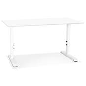 Bureau droit réglable en hauteur design 'MODULARE MINI' bois blanc pieds métal blanc - 140 x 70 cm