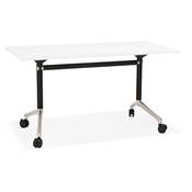 Bureau droit / table travail pliante design 'ARCHI MINI' bois blanc pieds métal noir - 140 x 70 cm