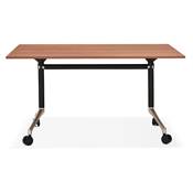 Bureau droit / table de travail pliante design 'ARCHI MINI' noyer pieds métal noir - 140 x 70 cm