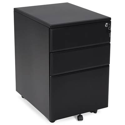 Caisson de bureau / table de chevet design à roulettes 'PRATIK' en métal noir