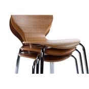 Chaise de cuisine / salle à manger design 'Funny' en bois zébré avec 4 pieds en métal chromé