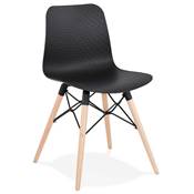 Chaise scandinave design 'Sländak Woody' noire avec 4 pieds en bois naturel et métal noir