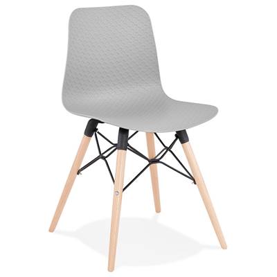 Chaise scandinave design 'Sländak Woody' grise avec 4 pieds en bois naturel et métal noir
