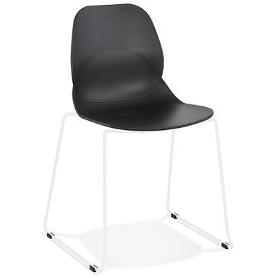 Chaise design empilable 'Teknik White' noire pieds tréteaux en métal blanc