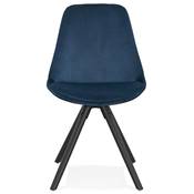 Chaise de cuisine / salle à manger design 'Black Firenza' en velour bleu 4 pieds en bois noir teinté