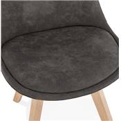 Chaise design 'Milano' en microfibre grise avec 4 pieds en bois naturel