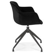 Chaise design à accoudoirs 'TICKY' en velours noir avec 4 pied en métal noir