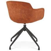 Chaise design à accoudoirs 'TICKY' en microfibre marron avec 4 pied en métal noir