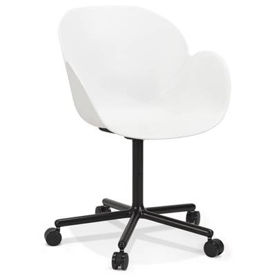 Chaise de bureau à accoudoirs design à roulettes dossier bas 'MINISTRY' blanche pieds en métal noir