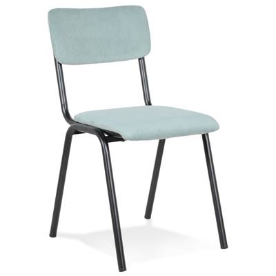 Chaise 'SKOLA' assise et dossier en tissu côtelé bleu avec 4 pieds en métal noir