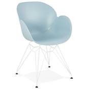 Chaise style industriel design à accoudoirs 'LOTUS' bleue avec 4 pieds en métal blanc