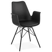 Chaise style industriel design à accoudoirs 'HERTIG' noire avec 4 pieds en métal noir
