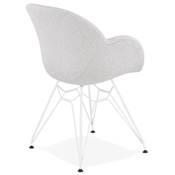 Chaise style industriel design à accoudoirs 'LOTUS' en tissu gris clair avec 4 pieds en métal blanc