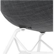 Chaise style industriel design à accoudoirs 'LOTUS' en tissu gris foncé avec 4 pieds en métal blanc