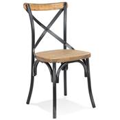 Chaise design industriel 'MAKINA' en bois vieilli 4 pieds métal noir effet vieilli dossier haut