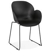 Chaise intérieur/extérieur design à accoudoirs 'ALL TIME' noire avec pieds tréteaux en métal noir