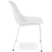 Chaise design intérieur / extérieur 'ZACK' assise blanche perforée et 4 pieds en métal blanc