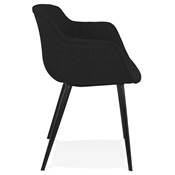 Chaise design lounge à accoudoirs 'NICE' en tissu noir avec 4 pieds en métal noir