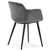 Chaise design lounge à accoudoirs 'NICE' en velours gris avec 4 pieds en métal noir