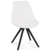 Chaise design style moderne 'BLACK FIRENZA' en tissu bouclé blanc avec 4 pieds en bois noir