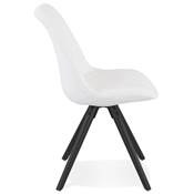 Chaise design style moderne 'BLACK FIRENZA' en tissu bouclé blanc avec 4 pieds en bois noir
