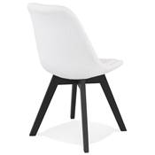 Chaise design de style moderne 'BLACK MILANO' en tissu bouclé blanc noir avec 4 pieds en bois noir