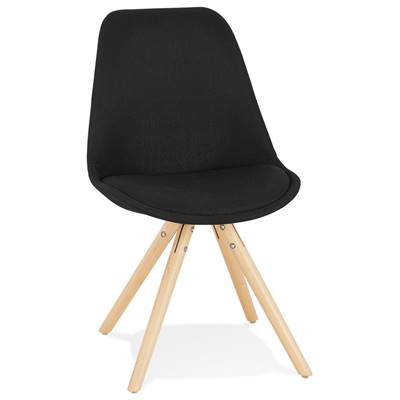 Chaise design 'FIRENZA' en tissu noir avec 4 pieds en bois naturel