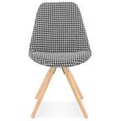 Chaise design style moderne 'FIRENZA' en tissu pied de poule avec 4 pieds en bois naturel
