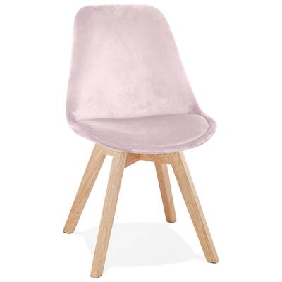 Chaise scandinave 'MILANO' en velours rose et 4 pieds en bois naturel