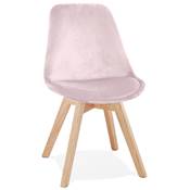 Chaise scandinave 'MILANO' en velours rose et 4 pieds en bois naturel