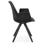 Chaise scandinave design à accoudoirs 'KUNG' noire avec 4 pieds en bois noir
