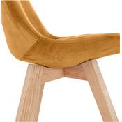 Chaise scandinave 'MILANO' en velours moutarde et 4 pieds en bois naturel