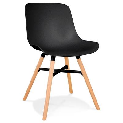Chaise design de style scandinave 'GUTT' noire avec 4 pieds en bois naturel
