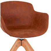 Chaise design style scandinave à accoudoirs 'VOGAN' en microfibre marron avec 4 pieds bois naturel