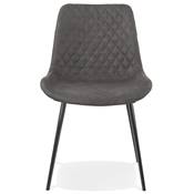 Chaise design style vintage 'HERTIG' en microfibre gaufrée grise et 4 pieds en métal noir