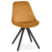 Chaise design style vintage 'BLACK FIRENZA' en velours moutarde avec 4 pieds en bois noir