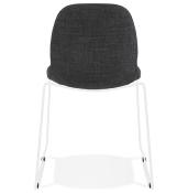 Chaise design empilable 'Teknik White' en tissu gris foncé pieds tréteaux en métal blanc