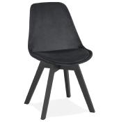 Chaise design 'Black Milano' en velours noir avec 4 pieds en bois noir