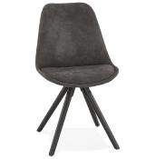 Chaise design 'Black Firenza' en microfibre grise avec 4 pieds en bois noir