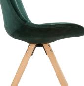 Chaise design 'Firenza' en velours verte avec 4 pieds en bois naturel