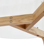 Table basse scandinave ronde 'Kölmy' plateau en verre 3 pieds en bois – Ø 90 cm